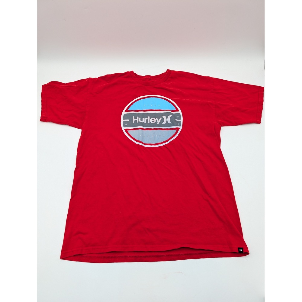 Hurley T-Shirt Large Red Graphic Short Sleeve‎ Crew Neck Cotton Large